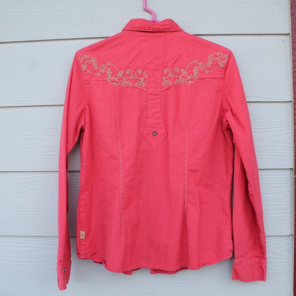 Adiktd Western Button-Up Shirt - Western, Rodeo, Show - Size M - Coral w/ Gold - Picture 4 of 5